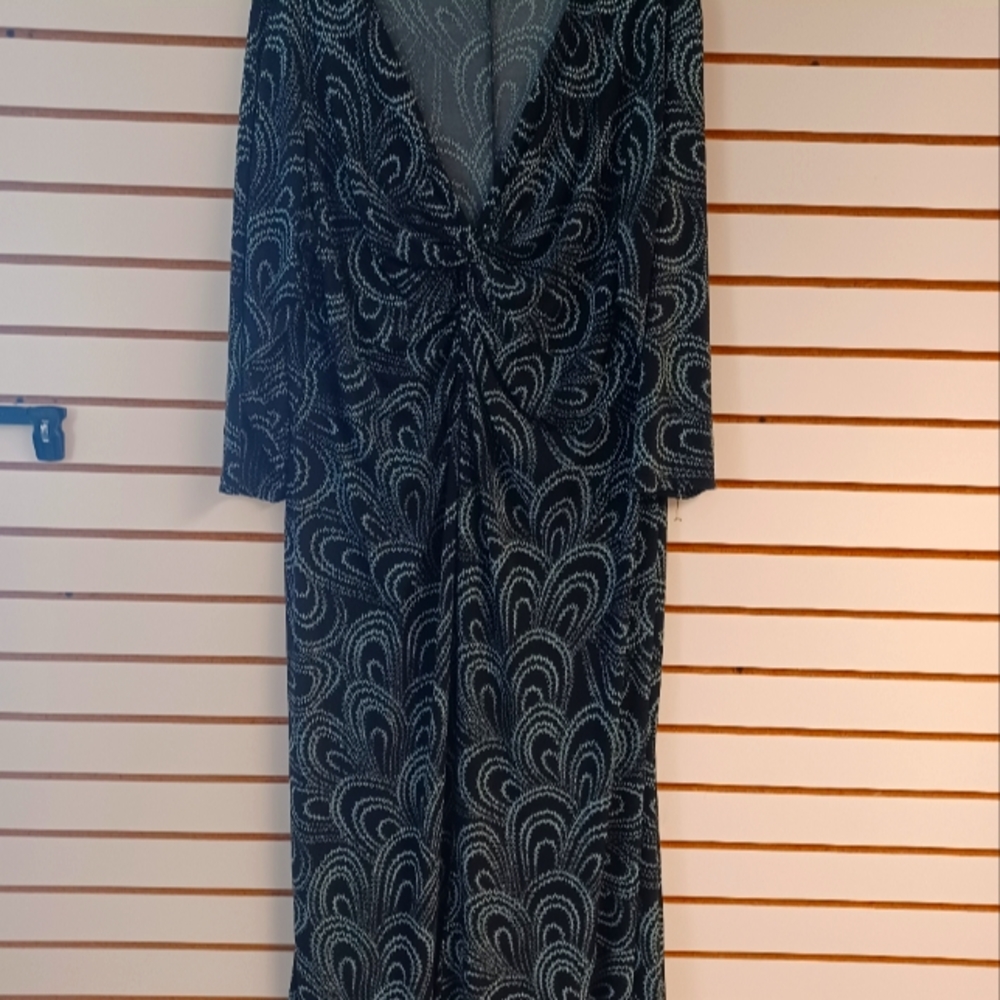 London times black teal dress long quarter sleeve